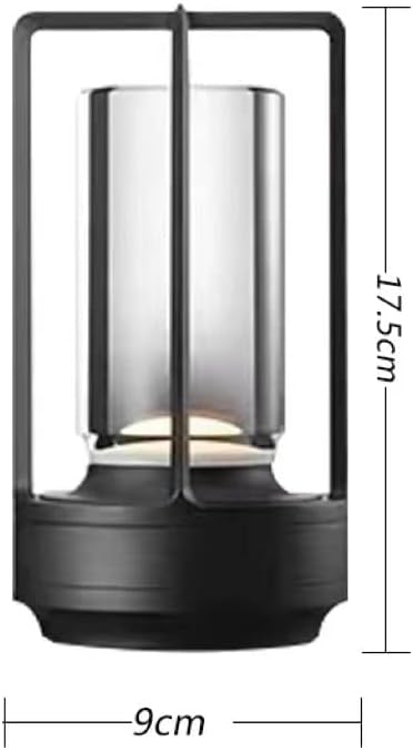 Portable Metal Table Lamp for Indoor/Outdoor ,Rechargeable Cordless LED Lamp, 3-Colour Infinitely Dimming Battery Powered Small Desk Lamp, Restaurant/Bedroom/Bar/Coffee Shop/Camping Light (Black)