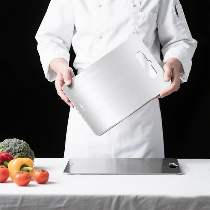 Saliva Titanium Cutting Boards for Kitchen, Cutting Board Double Sided Food Grade, Dishwasher Safe, No Blunt Knife, Chopping Boards with Handle for Meat, Fruit & Vegetable (12x9in)