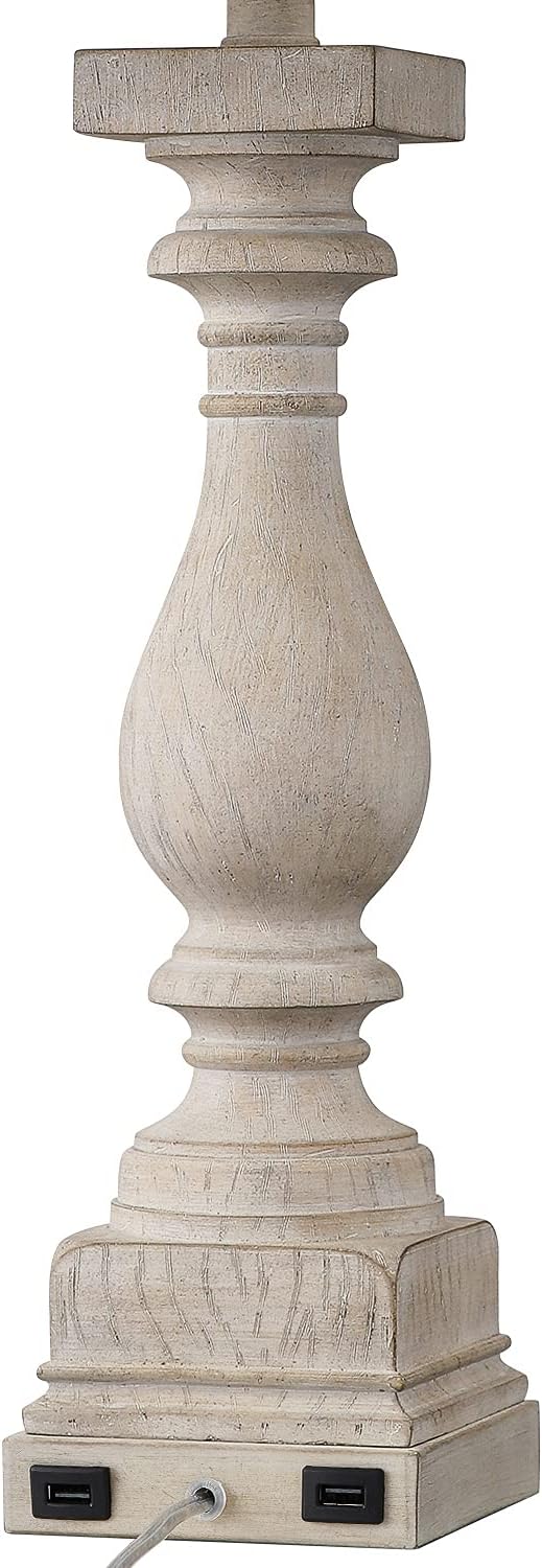 BOBOMOMO 27" Table Lamp with USB C+A Charging Ports Set of 2 Antique Nightstand Lamp for Bedroom Living Room Farmhouse Office Retro Rustic Resin Bedside Desk Lamps Washed White