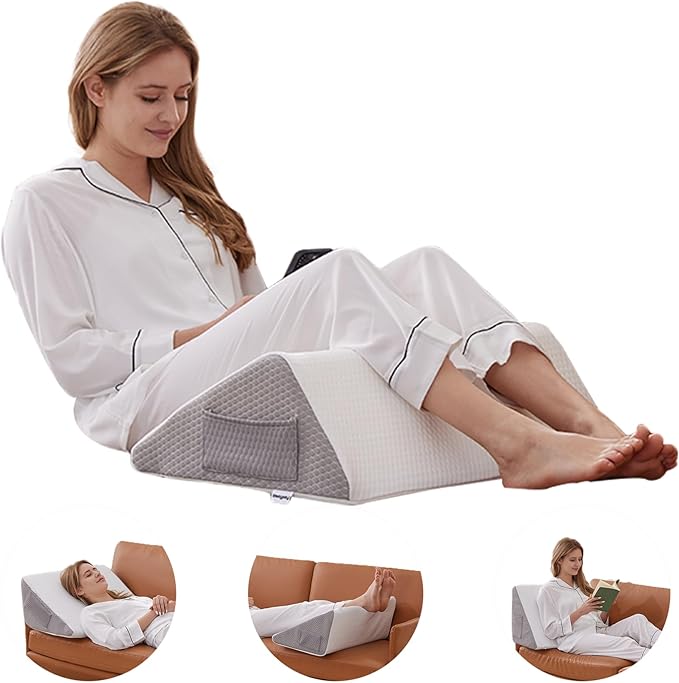 Knee Wedge Pillow, Memory Foam Leg Pillow Bed Wedge for Sleeping, Post Surgery Triangle Pillow Wedge for Knee Support, Leg Elevation, Knee Hip Back Pain Relief (23.6" x 26" x 10", Extra Large, White)