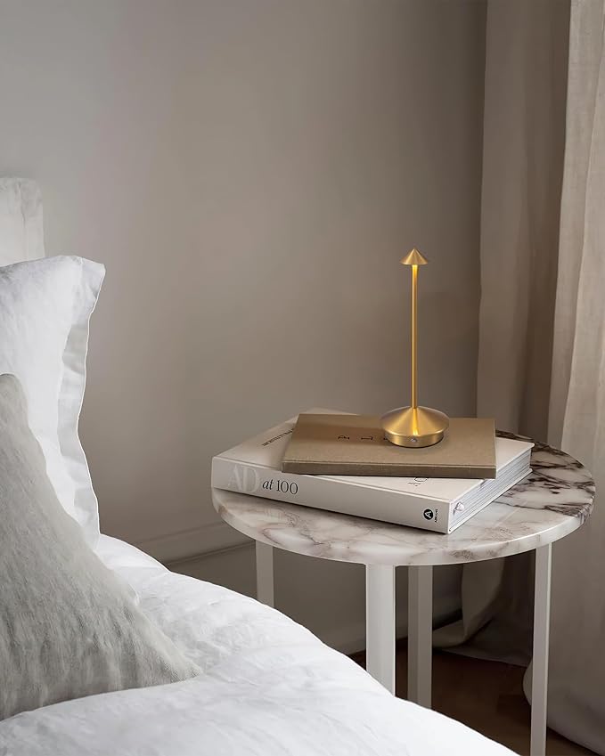 Modern Cordless Table Lamp Set of 2, Portable LED Desk Lamps, 5000mAh Rechargeable Battery Operated Lighting for Bedroom Dining Room Restaurant Coffee Shop Camping Night Light (Gold)