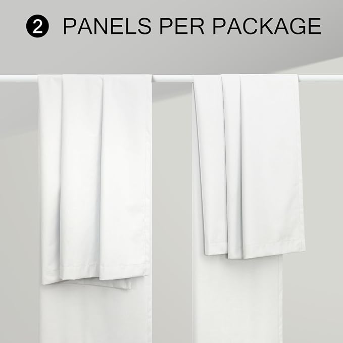 White 100% Blackout Curtains for Office at Home/Playroom/Classroom Thermal Insulated Cold Blocking Winter Curtains 92 Inch Length 2 Panels Neutral Modern Window Linen Cotton Back Tab Drapes 52x92 Long