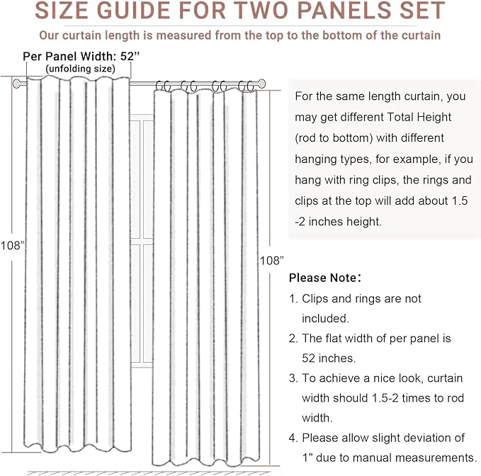 Total Blackout Linen Curtains 108 Inch Length 2 Panels Set for Bedroom Heat Cold Light Blocking Noise Reduction Cotton Linen Drape 9ft Long Floor to Ceiling Patio Sliding Door Curtain Cream White Back