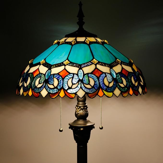Tiffany Floor Lamp Stained Glass Lamp Standing Reading Light 16x16x70 Inch for Living Room (Blue Jewelry Baroque Style)