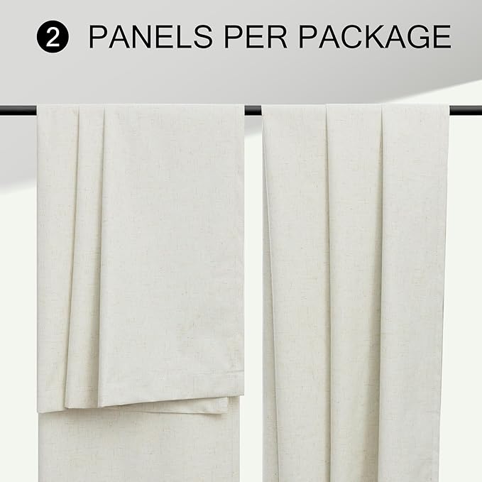 Elegant 100% Blackout Curtains 92 Inches Long for Living Room 2 Panels Set Room Darkening Energy Saving Curtains Window Coverings Cream Flax Linen Back Tab Pleated Drapes Aesthetic Bedroom 92 Length
