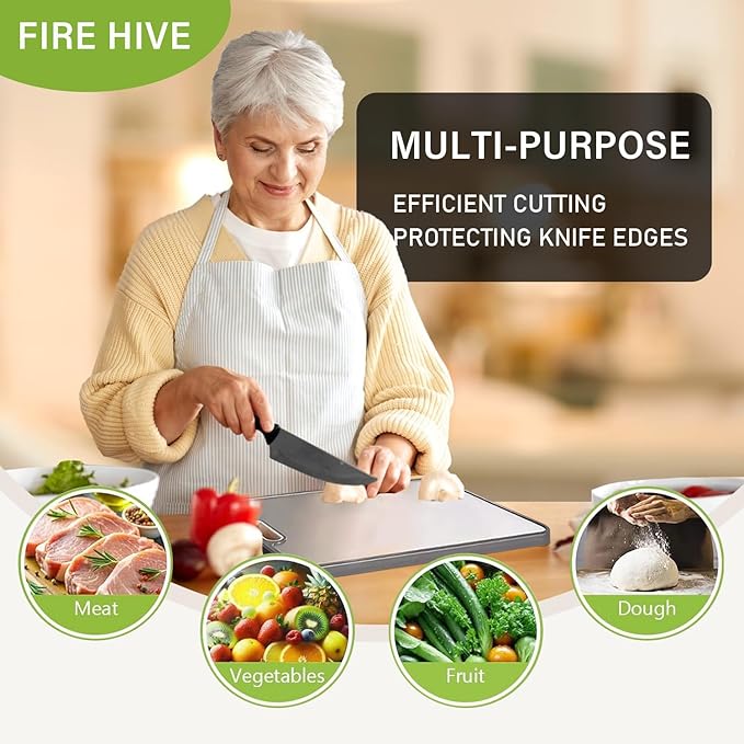 FIRE HIVE Pure Titanium & Platycodon Cutting Board - Double-Sided Large Kitchen Board, 16x11 Inch, Multi-Functional & Safe Cleaning Surface