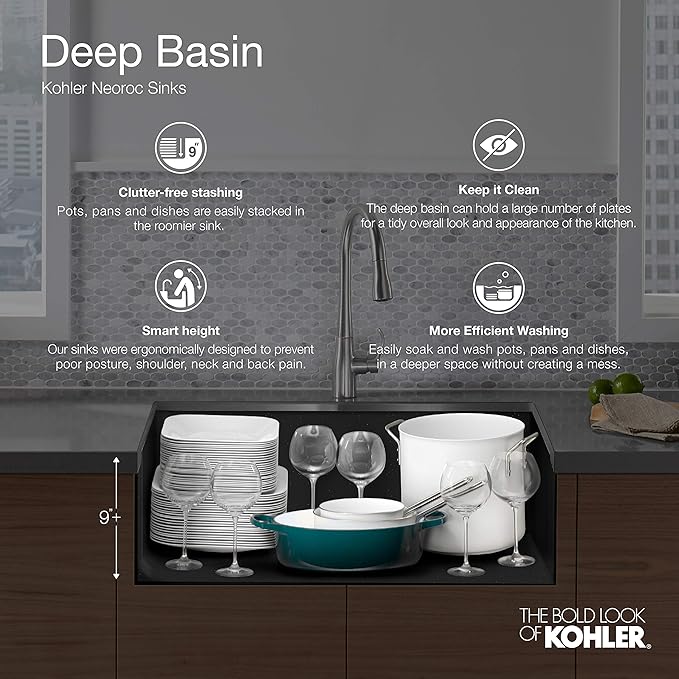 KOHLER 28001-CM7 Cairn Sink, 24 in, Matte Graphite