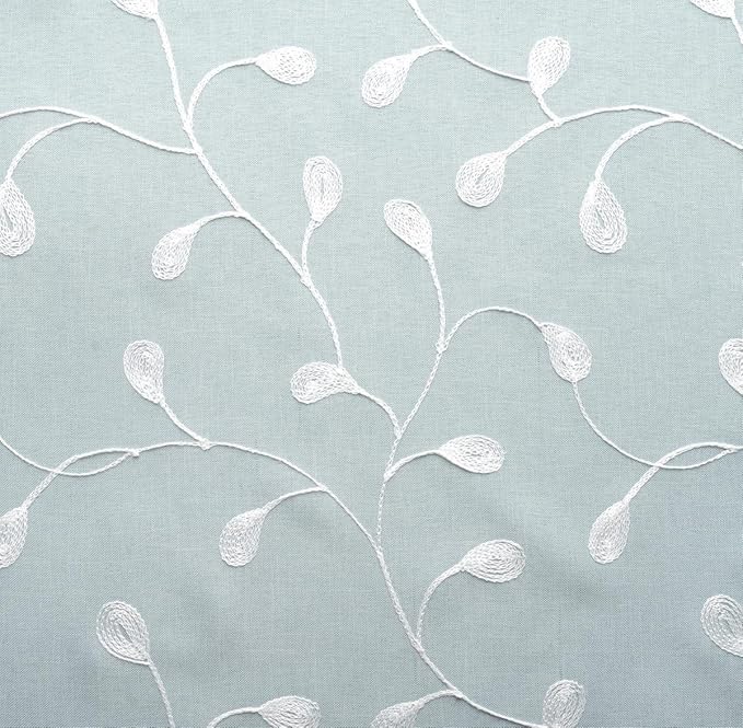 MIUCO Floral Embroidered Semi-Sheer Curtains Faux Linen Grommet Window Panel Pair for Nursery 52 x 63 Inch, Sea Foam