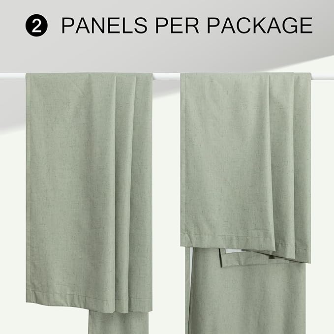 Sage Green Curtains 84 Inch Length 2 Panels Set for Bedroom Back Tab Blocking Light Sage Boho Blackout Linen Drapes Thermal Insulated Black Out Room Darkening Window Curtain for Living Room 52x84 Long