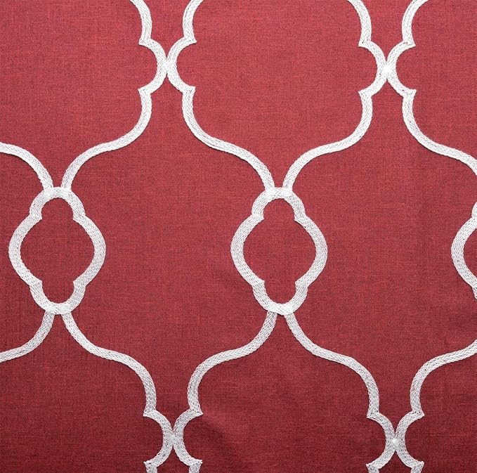 MIUCO Moroccan Embroidery Semi Sheer Curtain Panels Faux Linen Grommet Curtains for Kids Room 52 x 95 Inch 2 Panels, Burgundy