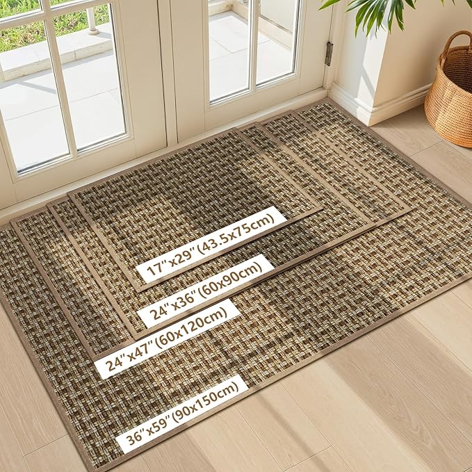 LEKEEPGO Door Mat Indoor Entrance 36"x59", Absorbent Indoor Door Mat Large, Non Slip Rubber Backing Inside Door Mats, Washable Floor Mat, Low-Profile Doormat for Front Door, Entryway, Entrance, Brown