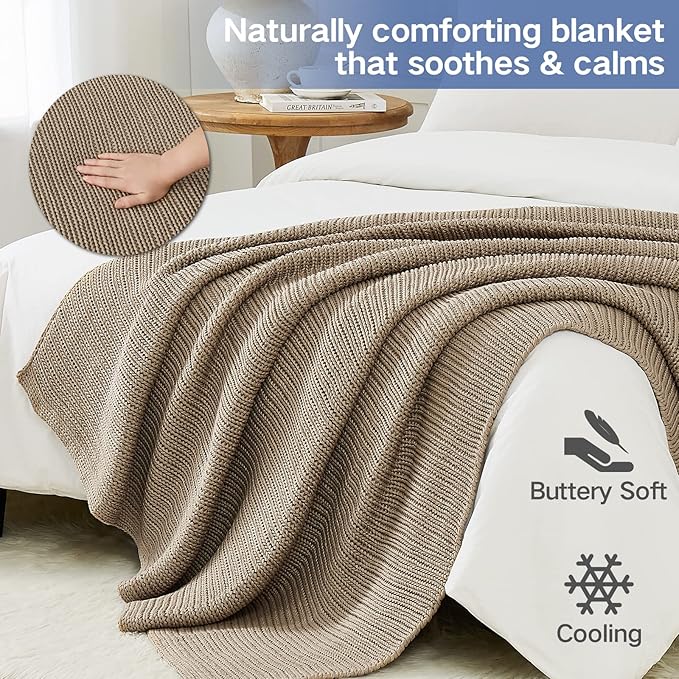Knitted Weighted Blanket(Beige 50"x60" 10lbs),Home Décor Cooling Throw Blanket for Hot Sleepers,Hand Made Chunky Knit Heavy Blanket or Adults Use on Twin Size Bed