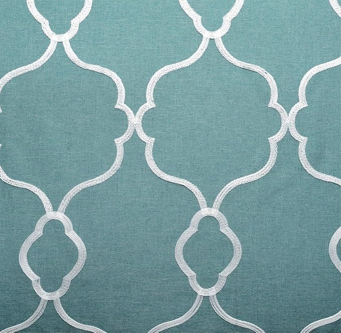 MIUCO Moroccan Embroidered Semi-Sheer Curtains Faux Linen Grommet Curtains for Living Room 52 x 84 Inch 2 Panels Set, Teal