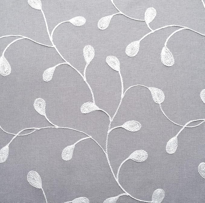 MIUCO Floral Embroidered Semi Sheer Curtains Faux Linen Grommet Curtain Panels for Bedroom 52 x 95 Inch 2 Panels, Grey