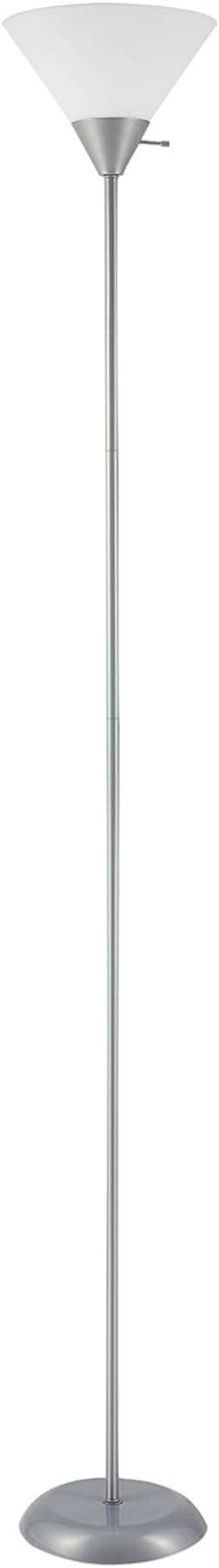 GLOBE Electric 677150 Elliott 72" Floor Lamp, Silver, White Plastic Shade, On/Off Rotary Switch on Shade, Standing, Living Room Decor, Bedroom, Tall, Corner Light