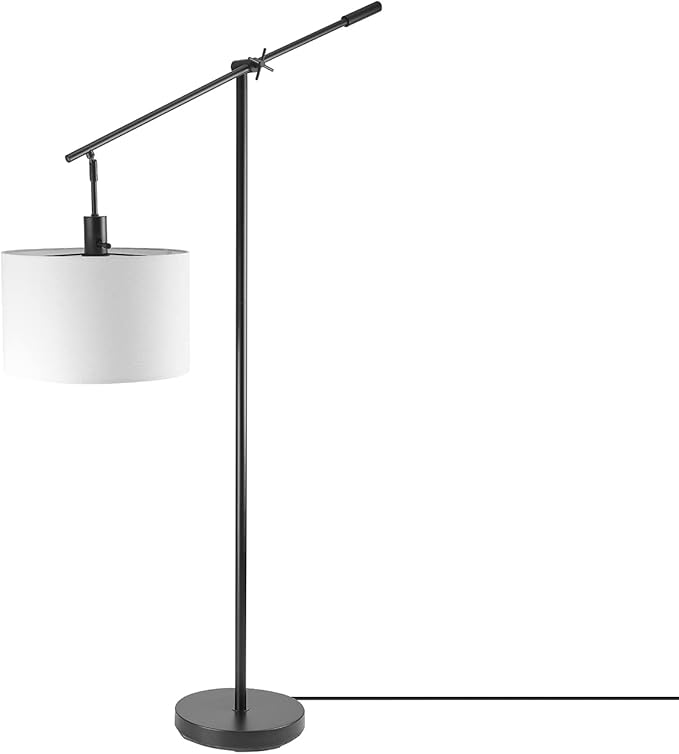 GLOBE Electric 67525 Avellino 66" Floor Lamp, Matte Black, White Linen Shade, Stepless Rotary Dimmer Switch on Socket