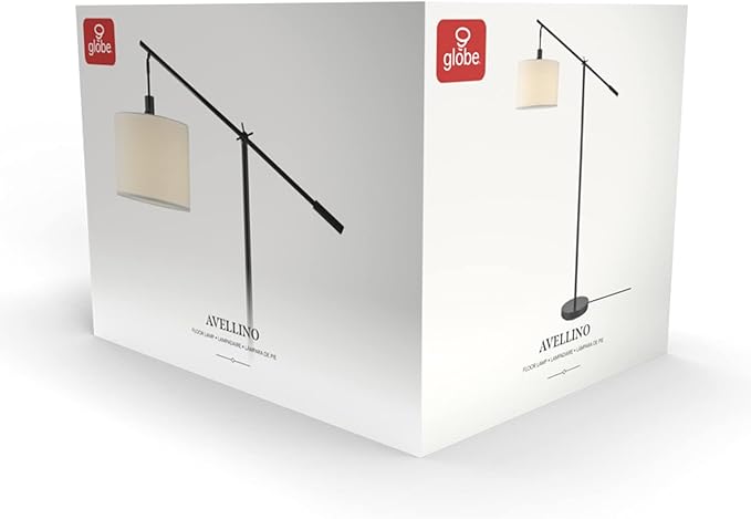 GLOBE Electric 67525 Avellino 66" Floor Lamp, Matte Black, White Linen Shade, Stepless Rotary Dimmer Switch on Socket