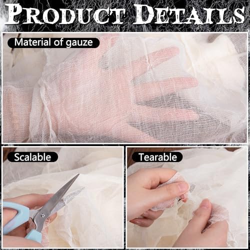 RunNico 2Pcs 85" x 60" Large Halloween Door Curtain Decoration, White Gauze Doorway Curtain, Creepy Cloth Strip Drape for Halloween Horror Theme Party Haunted House Costume Decor