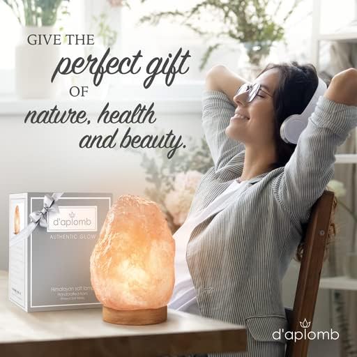 d'aplomb 100% Authentic Natural Himalayan Salt Lamp;Large Hand Carved Natural Chunk Pink Crystal Rock Salt from Himalayan Mountains; Dimmer Cord; 12 lbs