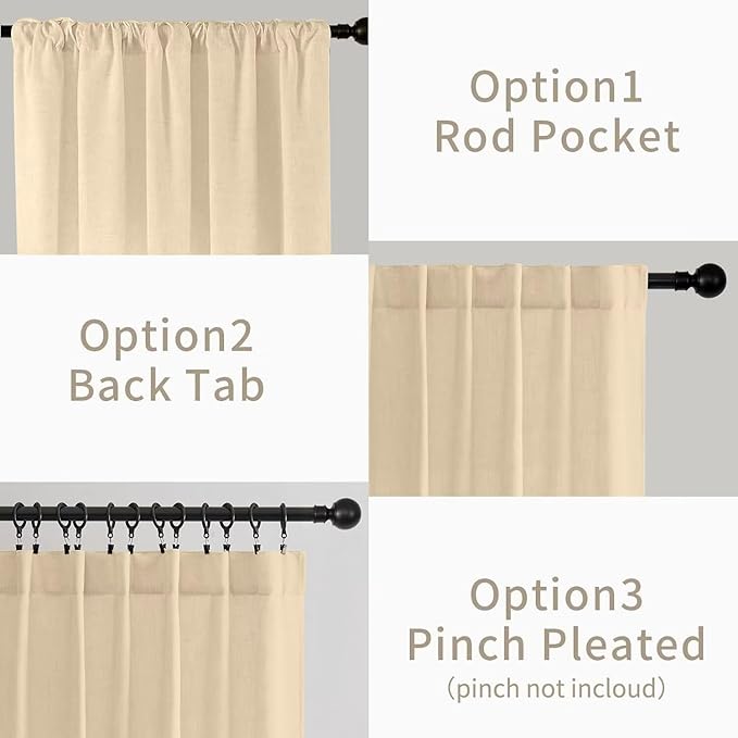 Joydeco Linen Curtains 84 Inch Length 2 Panels Set, Light Filtering Curtains for Bedroom Living Room,Linen Blend Drapes 52 Inches Wide with Back Tab Rod Pockets (W52 x L84 Inch, Natural)