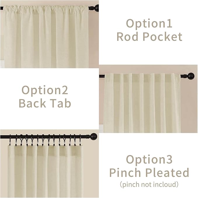 Joydeco Linen Curtains 96 Inch Length 2 Panel Sets,Light Filtering Curtains for Bedroom 100 Inch Wide Living Room Drapes with Back Tabs & Rod Pockets (W100 x L96 Inch, Linen)