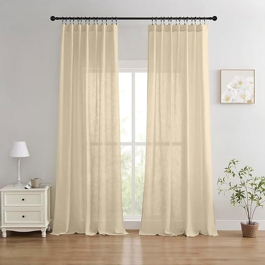 Joydeco Linen Curtains 72 Inch Length 2 Panels Set, Light Filtering Curtains for Bedroom Living Room,Linen Blend Drapes 52 Inches Wide with Back Tab Rod Pockets (W52 x L72 Inch, Natural)