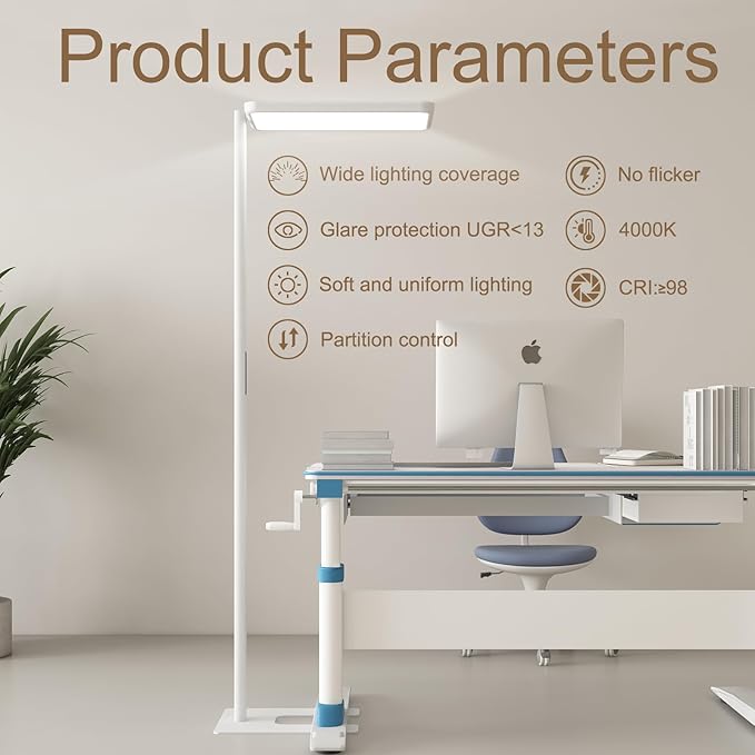 LED Floor Lamp 78ines Tall Floor Lamp 80W White Mordern Office Standing Lights Eye-Care Reading Lamps for Living Room Study Bedroom 4000K Daylight