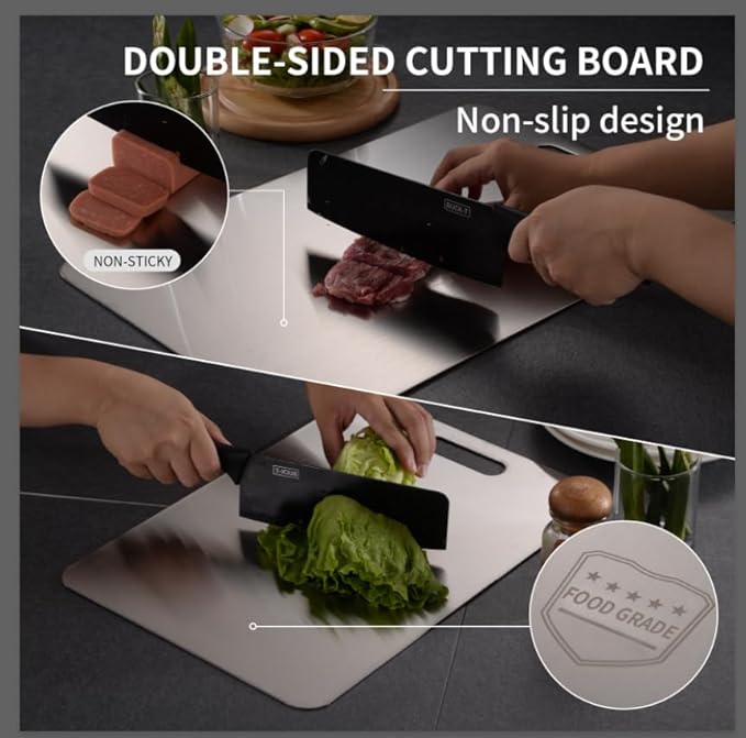 Katuchef Titanium Cutting Board 2025 New Upgrade Pure Titanium Cutting Boards for Kitchen Double Sided Cutting Boards Non Toxic,Hygiene Durable Chopping Board Suitable for Dishwasher Safe(13.38*9.05)