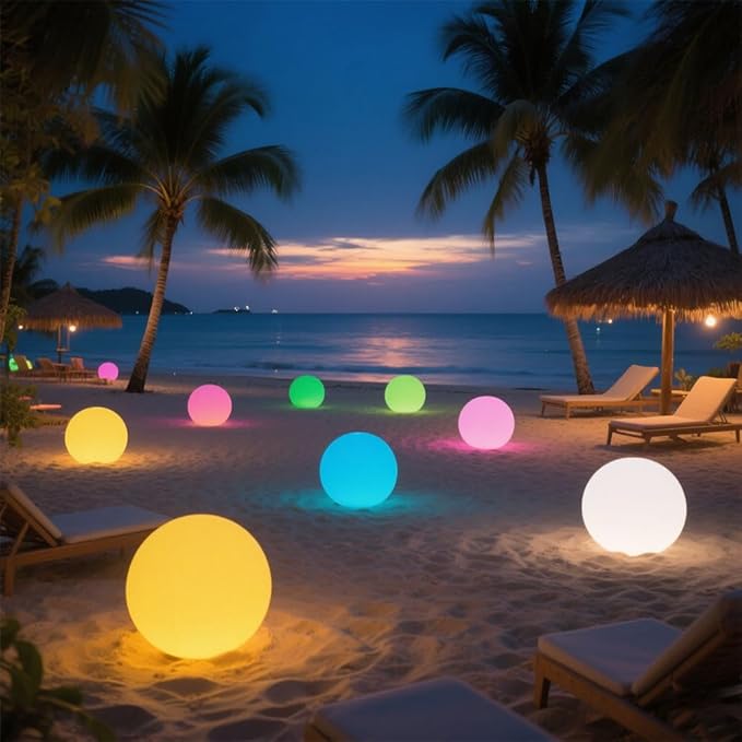 Large LED Glowing Ball Light, 20-in Outdoor LED Garden Orb Lights, Rechargeable Globe Lights RGB Color Changing Globe Floor Lamp Mood Lamp w/Remote, Waterproof Light Up Ball Light for Patio Lawn Decor