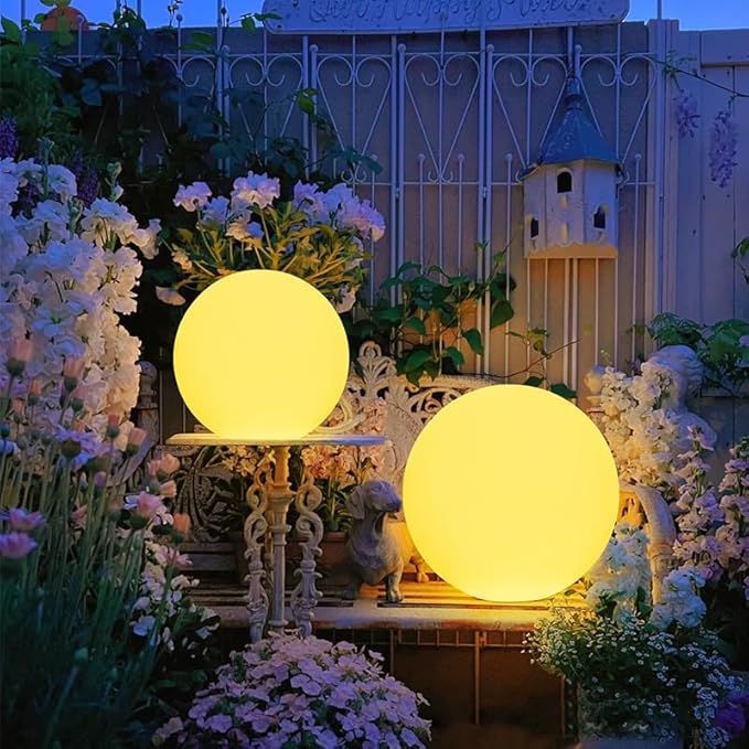 Globe Floor Lamp, 14-in Rechargeable LED Ball Light Globe Light w/Remote, Versatile Glowing Orb Mood Lamps Waterproof Outdoor Orb Lamp, Dimmable RGB Color Changing Light Up Ball for Home Garden Yard