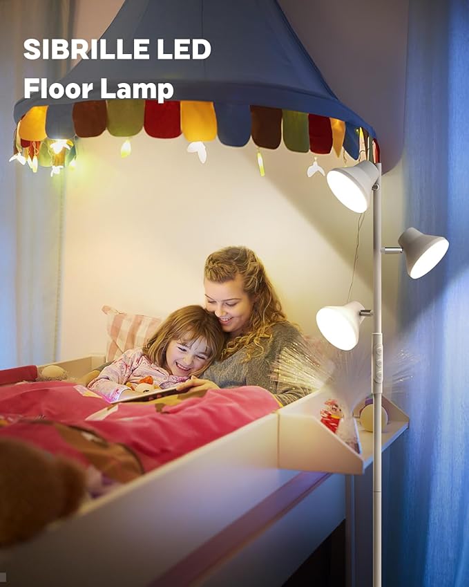 LED Tree Floor Lamp Silver, 36W Super Bright Standing Lamp with Remote Control, 4 Color Temperatures, 3 Rotatable LED Lights, Dimmable Floor Lamps for Living Room, Bedroom, Office