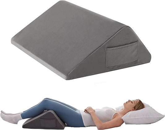 Knee Wedge Pillow, Memory Foam Leg Pillow Bed Wedge for Sleeping, Post Surgery Triangle Pillow for Knee Support, Leg Elevation, Knee Hip Back Pain Relief (23.6" x 23" x 7.9", Large Size, Short Plush)