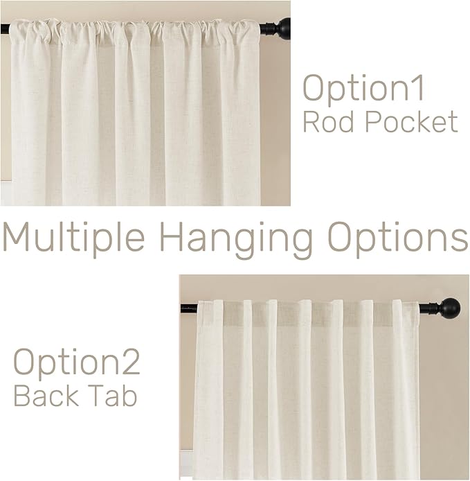 Joydeco Linen Curtains 2 Panel Set, Light Filtering, Ivory Linen Curtains 90 Inch Cream Drapes with Rod Pocket Back Tab (90" L x 37" W)