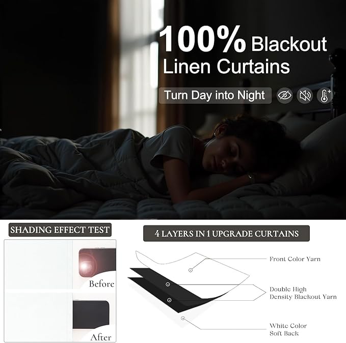 White Living Room Darkening Curtains 72 Inches Long 6 ft Length 2 Panel Cute Black Out Linen Window Drape for Nursery Bedroom Opaque Thermal Curtain for Summer Heat Light Blocking Lightweight Blackout