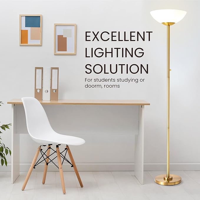 Super Bright Floor Lamp 8000LUMEN - DIMMABLE 30K Energy-Efficient Standing Lamp with Cement Base, for Living Room and Bedroom - Matte Finish, Modern and Elegant Design (White)