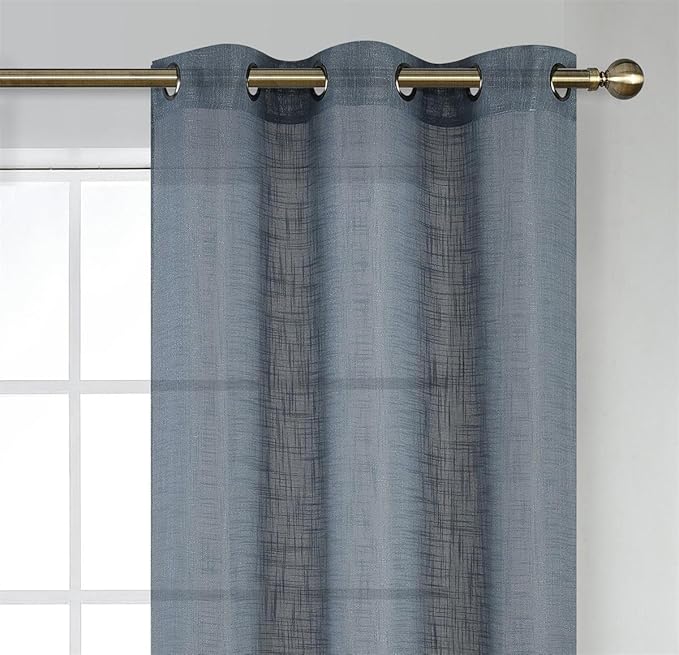 MIUCO Semi Sheer Curtains Poly Linen Textured Solid Grommet Curtains 95 Inches Long for French Doors 2 Panels (2 x 37 Wide x 95" Long) Dusty Blue