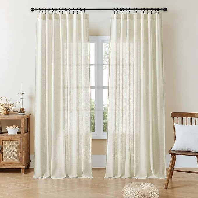 Joydeco Linen Curtains 90 Inch Length 2 Panel Sets,Light Filtering Curtains for Bedroom 100 Inch Wide Living Room Drapes with Back Tabs & Rod Pockets (W100 x L90 Inch, Beige)