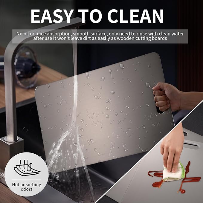 Katuchef Titanium Cutting Board 2025 New Upgrade Pure Titanium Cutting Boards for Kitchen Double Sided Cutting Boards Non Toxic,Hygiene Durable Chopping Board Suitable for Dishwasher Safe(S+M+L)