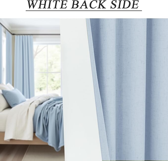 Nursery Curtains Girls Teen Boy Baby Blue Boho Blackout Drape Light Blocking Room Darkening Shade 72 Inch Length 2 Panel Linen Black Out Curtain for Bedroom Aesthetic Pretty Thermal Soundproof 72 Long