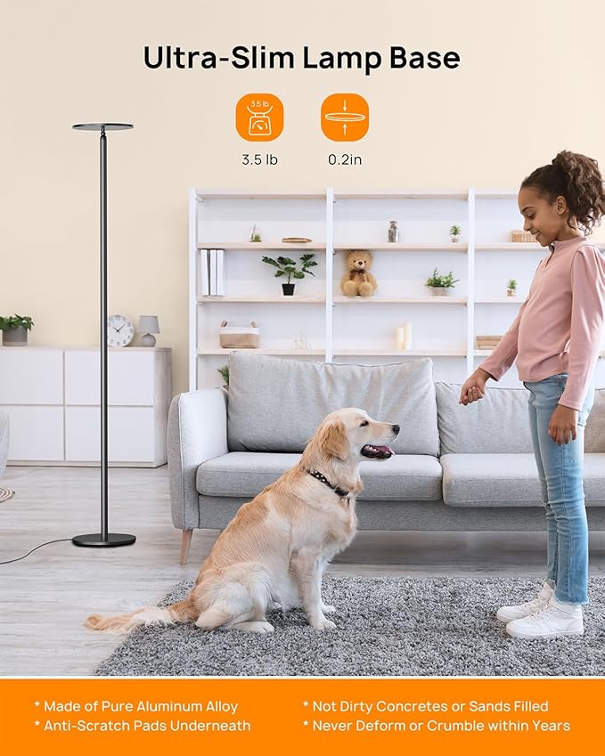 TROND Floor Lamp, 5000LM Super Bright Sky LED Modern Torchiere Standing Lamp, 3000K Warm White Light, 5-Level Dimmable, Modular 71 in Tall Pole Light, 30-Minute Timer for Living Room, Bed Room