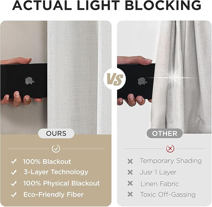 Joydeco Pinch Pleated Linen Curtains Darkening Drapes for Bedroom, 100% Blackout Drapes 96 inches Long 2 Panels Heat Blocking Curtains(Ivory,40'' Wx96'' L)