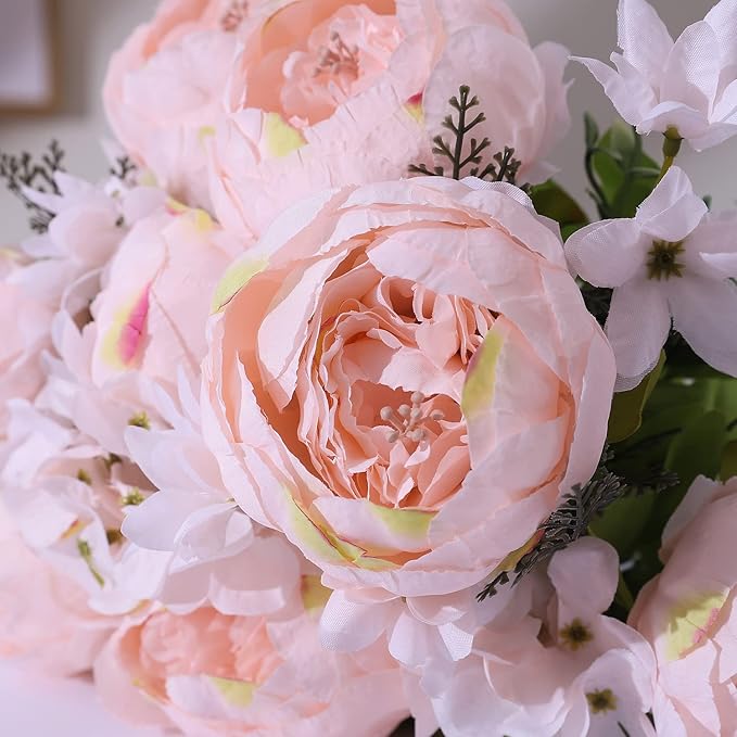 Duovlo Springs Flowers Artificial Silk Peony Bouquets Wedding Home Decoration,Pack of 1 (Spring Pure Pink)