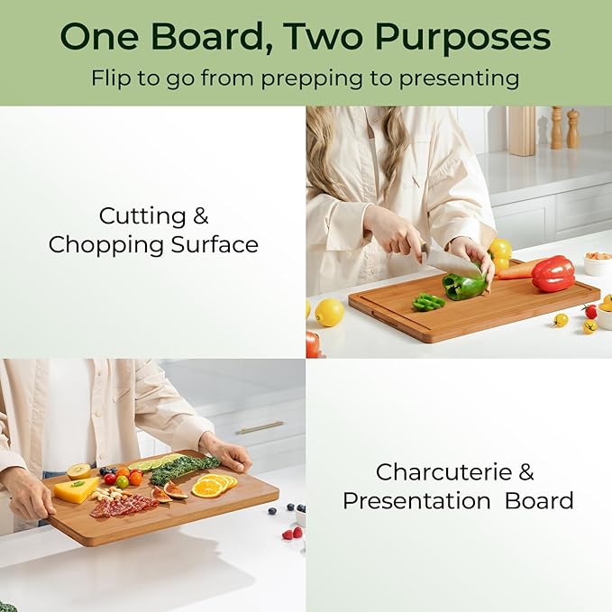 Extra Large Bamboo Cutting Board for Kitchen - 18 Inch Wood XL Cutting Boards with Juice Groove and Handles, Wooden Chopping Board for Meat, Cheese, Fruit & Vegetables (Pre Oiled, Brown)