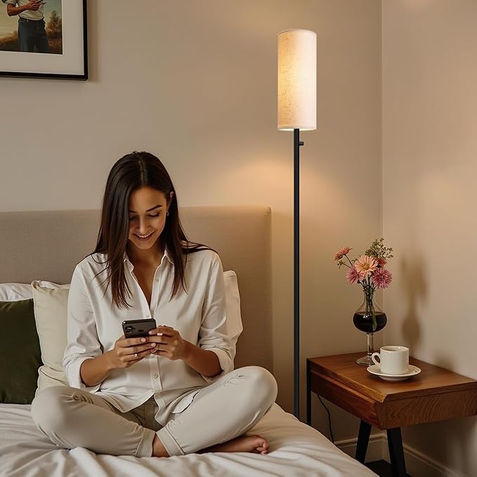 Floor Lamp for Living Room,Dimmable Floor Lamp with LED Bulb,Modern Standing Lamp with Marble Base,Tall Standing Lamps for Living Room,Bedroom,Office,Reading and Nursery(Black)