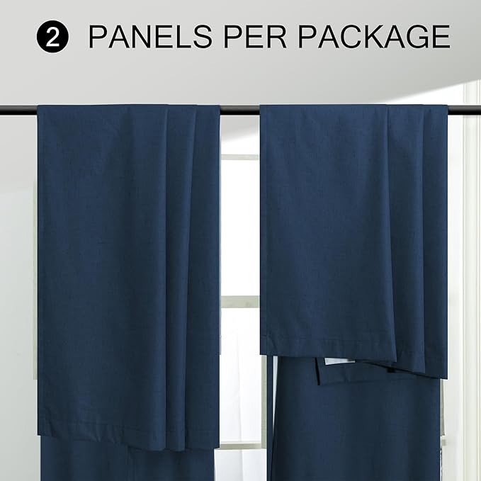 Navy Blue Curtains 90 Inches Long for Living Room Blackout 52 Inch Wide Curtains for Bedroom Window Floor Length Soft Fabric Polyester Linen Blend Noise Reduction Soundproof Nautical Curtain Dark Blue