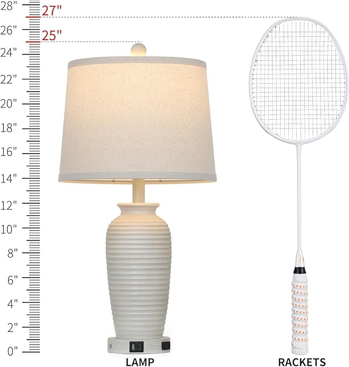 25" Farmhouse Jar Table Lamps Set of 2,Rustic Cream Pot Table Lamp for Bedroom, Living Room,3 Way Touch Control Rustic Bedside Lamps with USB A+C Ports & AC Outlet(LED Bulbs Included)