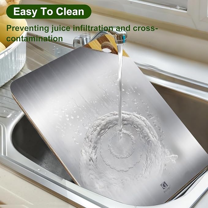 Titanium Cutting Board for Kitchen, Cutting Board Double Sided Food Grade, Pure Titanium and Natural Bamboo, with Deep Juice Grooves, Large Size 15.6”×11”