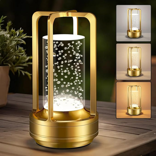 Portable Table Lamp for Outdoor Indoor: Cordless Rechargeable Desk Lamp with 3 Color Stepless Dimmable - Metal Battery Operated Small Lantern Light for Restaurant/Bedroom/Bar/Coffee Shop/Camping