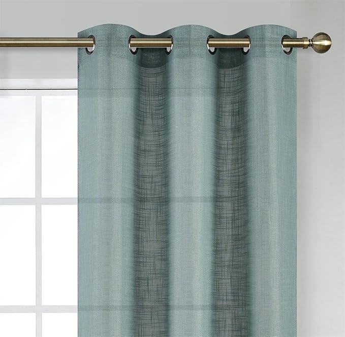 MIUCO Semi Sheer Curtains Poly Linen Textured Solid Grommet Curtains 84 Inches Long for Kids Room 2 Panels (2 x 37 Wide x 84" Long) Teal
