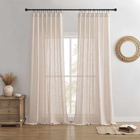 Joydeco Custom Linen Curtains for Living Room, Light Filtreing Curtain 1 Panel Light Filtering Rod Pocket Back Tab (Ecru, Custom Size)